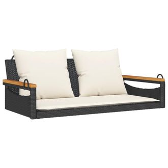 vidaXL Banco Columpio Con Cojines Rat&aacute;n Sint&eacute;tico Negro 109x62x40 Cm Vidaxl