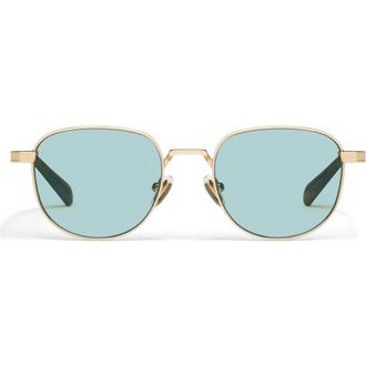 Quay Born Ready 52mm Round Sunglasses in Gold/Aqua at Nordstrom