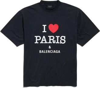 Balenciaga (WMNS) Balenciaga I Love Paris & Balenciaga T-shirt Medium Fit Black Faded 764235TRVU91041