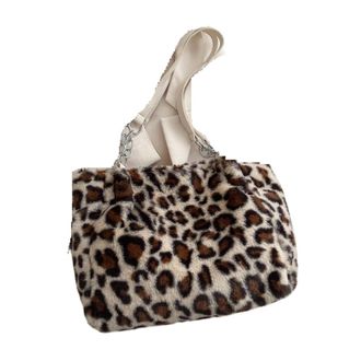 Generic Womens Plush Bags Plush bag Simple Women Leopard Tote Bag Lady Shoulder Chain Large Capacity Commuter Handle(Color 2)