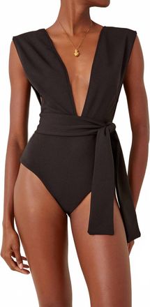 Haight Belted Crepe V-Neck One Piece Swimsuit In Black