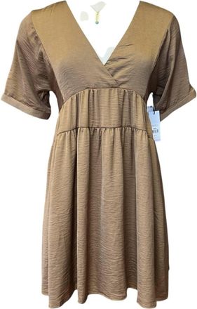 Dex Clothing Womens Short Sleeve V Neck Mini Dress In Gold Rush