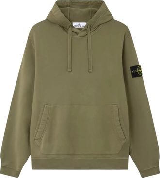 Stone Island Organic Cotton Fleece Hoodie with Drawstring Hood