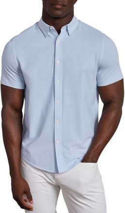 Rhone Commuter Slim Fit Short Sleeve Button-Up Shirt in Light Blue Wave Geo at Nordstrom, Size Xx-Large