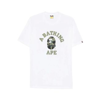 A Bathing Ape T-Shirts, male, White, Size: XL Logo Print Crew Neck T-Shirt