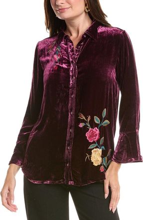 Johnny Was Flounce Sleeve Velvet Silk-Blend Shirt
