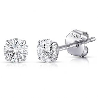 MAX + STONE 14k Yellow or White Gold Solitaire Round Cubic Zirconia Stud Earrings 3.5mmto8mm
