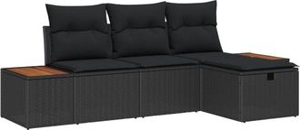 vidaXL Garden Sofa Set with Cushion 4 pcs Black Poly rattan vidaXL