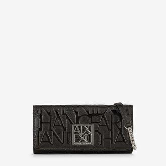 A|X Armani Exchange Womens Chain, Embossed All Over Logo bi-fold Wallet, 20, OS