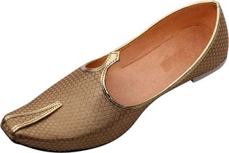 Generic Mens Wedding Jutti Handcrafted Groom Sherwani Mojari US Size 7-12, Gold Mesh, Design B, 7 UK