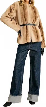 Line & Dot City Faux Fur Long Sleeve Jacket In Beige