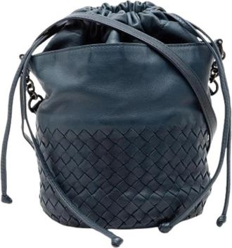 Bottega Veneta Pre-owned Bucket Bags, female, Blue, Size: ONE SIZE Pre-owned Leather Bucket Bag