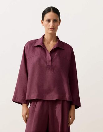 Oysho Polo oversize a maniche lunghe in 100% lino viola