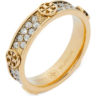 Tory Burch Icon Pave Ring in Tory Gold /Crystal at Nordstrom, Size 7