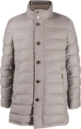 Moorer padded buttoned-up coat - men - Cashmere/Virgin Wool/Polyester/Feather Down/Polyamide/Polyester - 50 - Neutrals