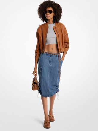 Michael Kors Ruched Denim Midi Skirt