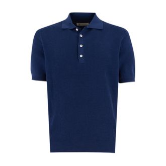 Brunello Cucinelli Tops, Heren, Blauw, 2Xl, Katoen, Fijn Gebreide Polo van Katoen