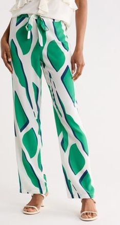 Diane Von F&uuml;rstenberg Diane Silk Georgette Straight Leg Pants in Shadow Twiggs Giant Green at Nordstrom Rack, Size Xx-Small