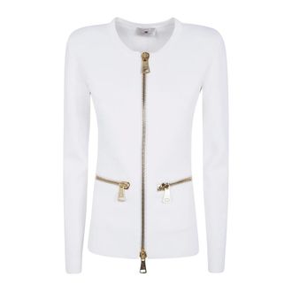 Elisabetta Franchi Gebreide top met ritssluiting - Dames - Truien - Wit - Maat: XS Viscose
