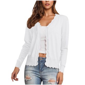 Generic Flodxo White Summer Cardigans for Women UK Plus Size Lightweight Ladies Cardigan V Neck Long Sleeve Jumper Casual Cropped Knit Shrugs Sweater Elegant 
