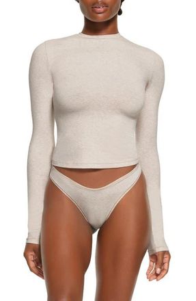 SKIMS Stretch Cotton Jersey Long Sleeve T-Shirt in Heather Oatmeal at Nordstrom, Size Medium