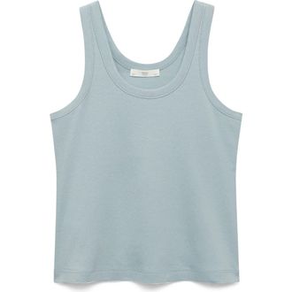 Mango Scoop Neck Cotton Tank in Pastel Mint at Nordstrom, Size Medium