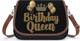 Generic Birthday Queen Crossbody Bag Womens Handbag PU Message Bags Shoulder Purse with Adjustable Strap