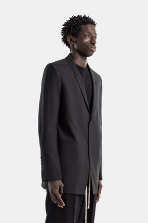 Rick Owens Mens Black Concordian Longline Jacket With Structured Shoulders