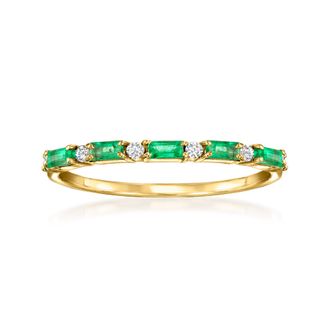 RS Pure by Ross-Simons Emerald Ring With Diamonds in 14kt Yellow Gold