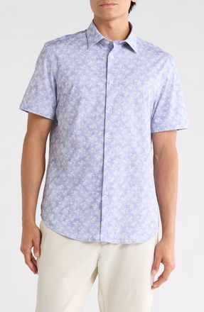 Bugatchi Short Sleeve Woven Shirt in Lilac at Nordstrom Rack, Size Xxx-Large