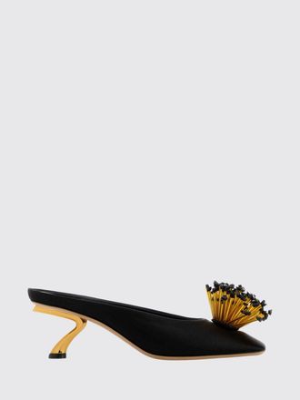 Ferragamo Mules in raso ricamato con tacco scultoreo