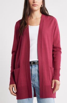 Caslon Everyday Open Front Cardigan in Burgundy Berry at Nordstrom Rack, Size Medium