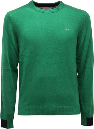 Sun 68 Wollen Trui Groen Ronde Hals - Heren - Ronde hals truien - Groen - S - Wol - Truien & Vesten
