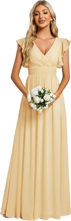 Ever-pretty Women Dresses Bridesmaid Wedding Guest Dress Elegant Chiffon A-Line Ruffles Sleeve Yellow 24