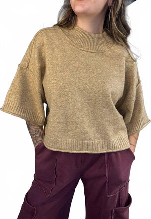 Merci Morgan Mock Neck Short Sleeve Cropped Sweater Top In Mocha Mousse
