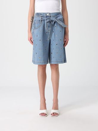 Pinko Pantaloncini in denim di cotone con occhialli metallici all-over Pinko