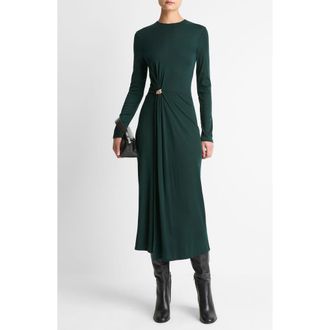 Vince Wool Blend Drape Midi Dress in Juniper at Nordstrom, Size X-Small
