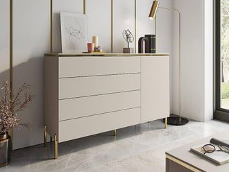 Vente-Unique Chest Of Drawers With 4 Drawers & 1 Cupboard - Beige & Gold