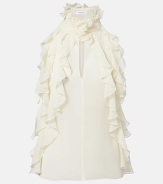Alexander McQueen Ruffled cutout silk georgette top