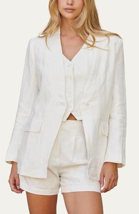 Crescent Collarless Linen Blazer in White at Nordstrom, Size Medium