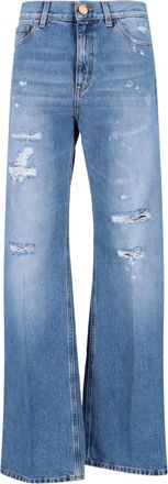Seafarer Straight-Leg Medium Blue Jeans with Fading and Whiskering