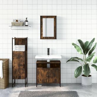 Berkfield Home Durable 3 Piece Bathroom Furniture Set Smoked Oak Engineered Wood in Brown