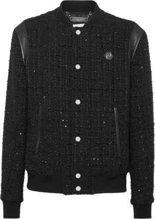 Philipp Plein Jassen, Heren, Zwart, XL, Tweed, Geborduurde Tweed Bomber