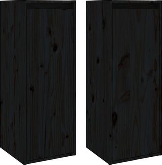 vidaXL Vidaxl - Armarios de pared 2 uds madera maciza de pino negro 30x30x80 cm