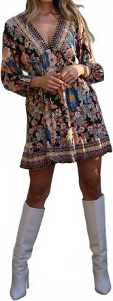 Angie V Neck Long Sleeve Dress In Multicolor