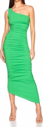 Susana Monaco One Shoulder Gathered Midi Dress In Zing Green