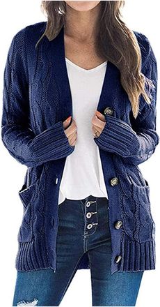 Generic WomenS Loose Knit Cardigan Fall And Winter White Long Sweater Coat - Womens Cardigan With Buttons - Winter Coat With Hood Thin Overcoat Straitjacket T