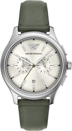 Emporio Armani Chronograph Leather Strap Watch, 42mm in Green at Nordstrom