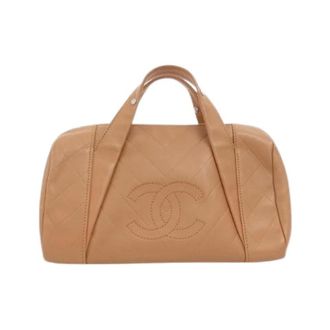 Chanel Pre-owned Calfskin Boston Bag - Dames - Pre-owned - Beige - Maat: ONE Size Leer