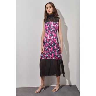 Ming Wang Floral Midi Sheath Dress in Mulberry/granite/black/ivory at Nordstrom, Size X-Large